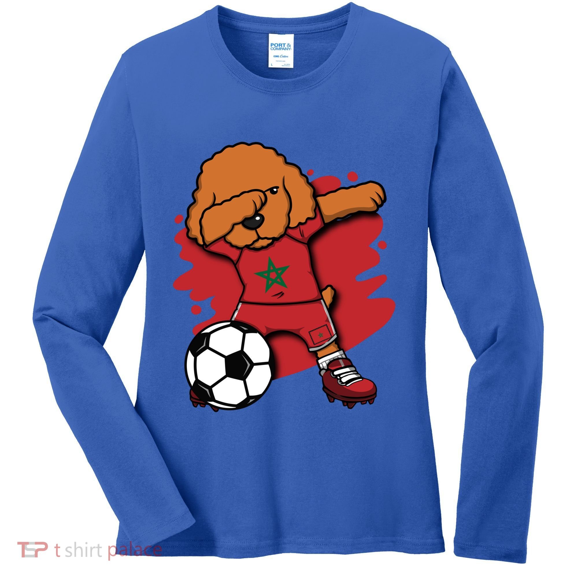 Dabbing Poodle Morocco Soccer Fans Jersey Moroccan Football Funny Gift Women's Long Sleeve Shirt