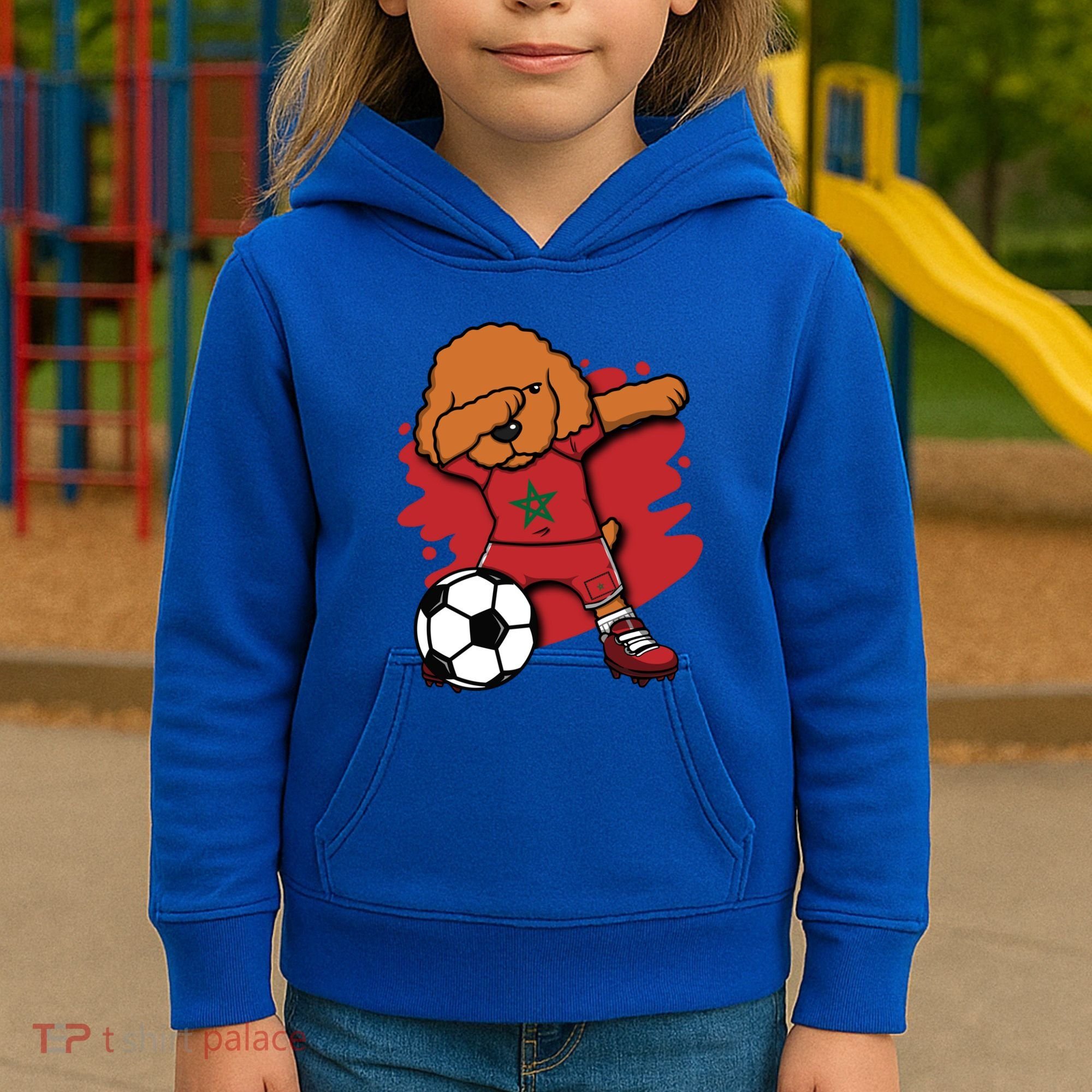Dabbing Poodle Morocco Soccer Fans Jersey Moroccan Football Funny Gift Kids Hoodie