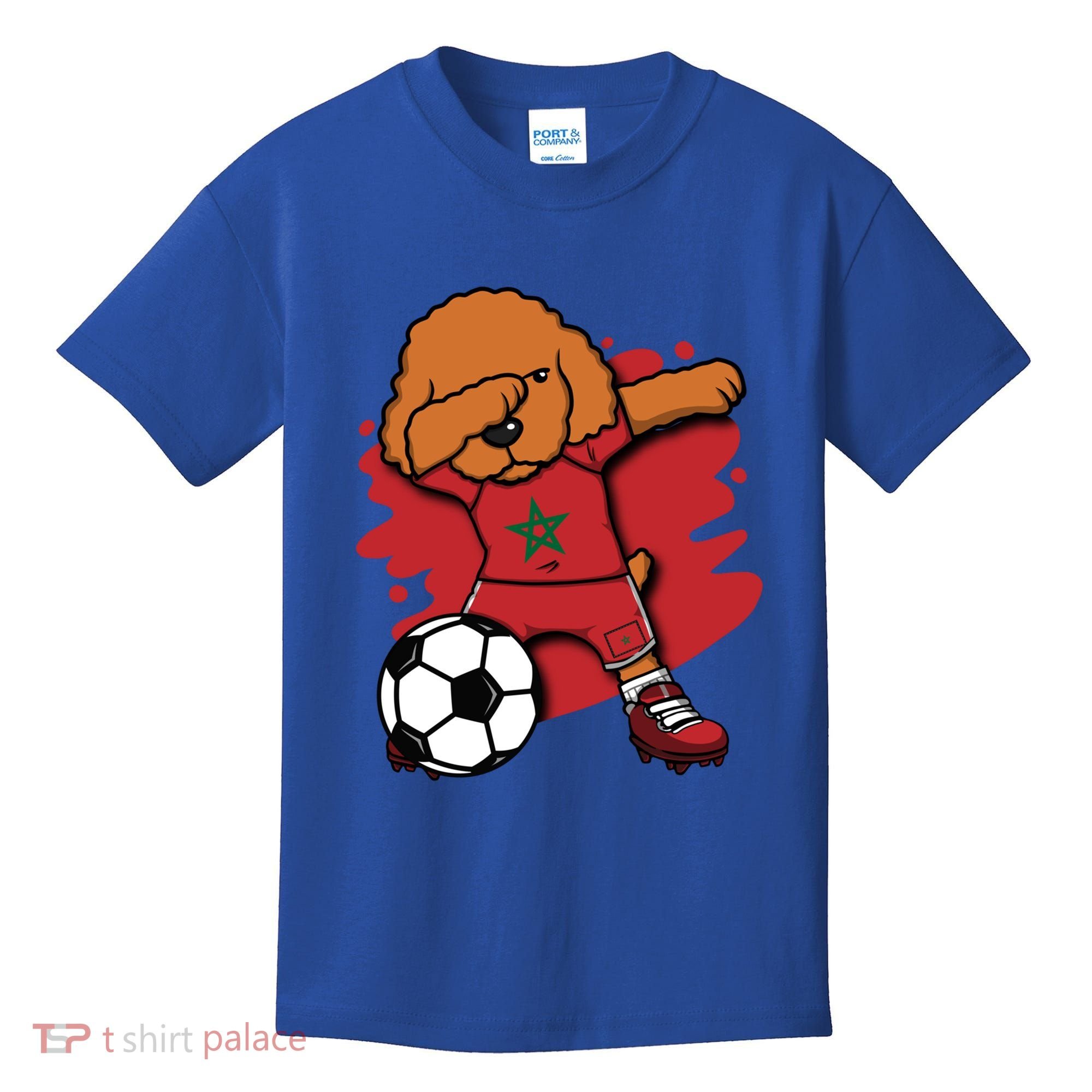 Dabbing Poodle Morocco Soccer Fans Jersey Moroccan Football Funny Gift Kids T-Shirt