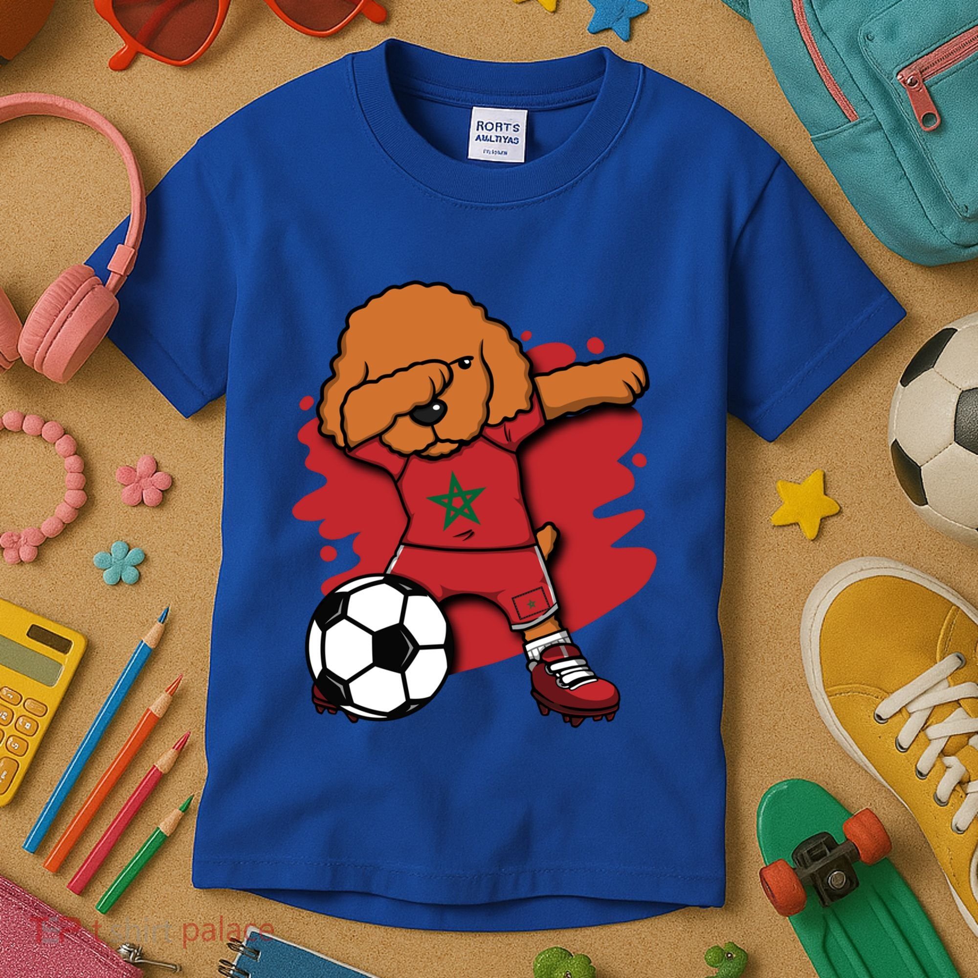Dabbing Poodle Morocco Soccer Fans Jersey Moroccan Football Funny Gift Kids T-Shirt