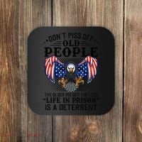 Don't Piss Off Old People The Older We Get Eagle & US Flag Coaster thumb 0