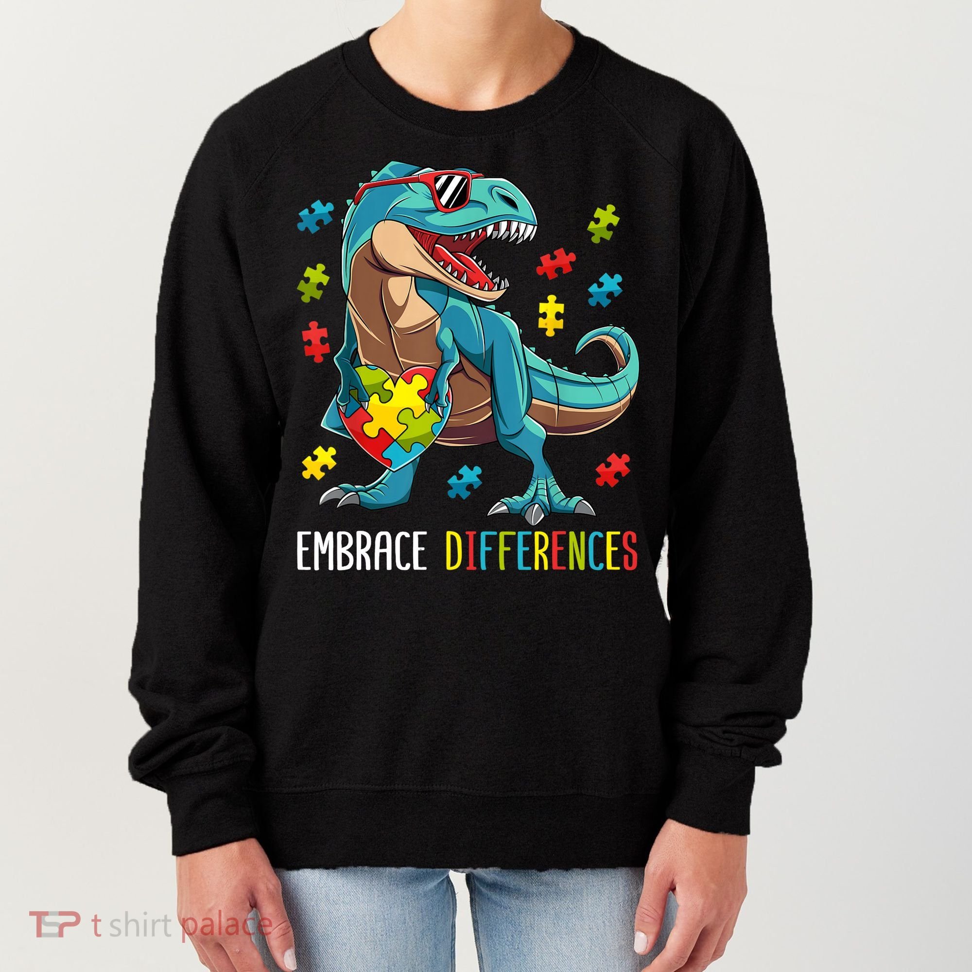 Dinosaur Puzzle Piece Autism Awareness For Boy Women's Sweatshirt