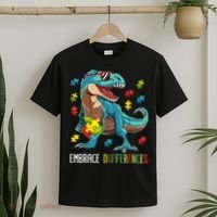 Dinosaur Puzzle Piece Autism Awareness For Boy T-Shirt thumb 2