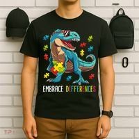 Dinosaur Puzzle Piece Autism Awareness For Boy T-Shirt thumb 6
