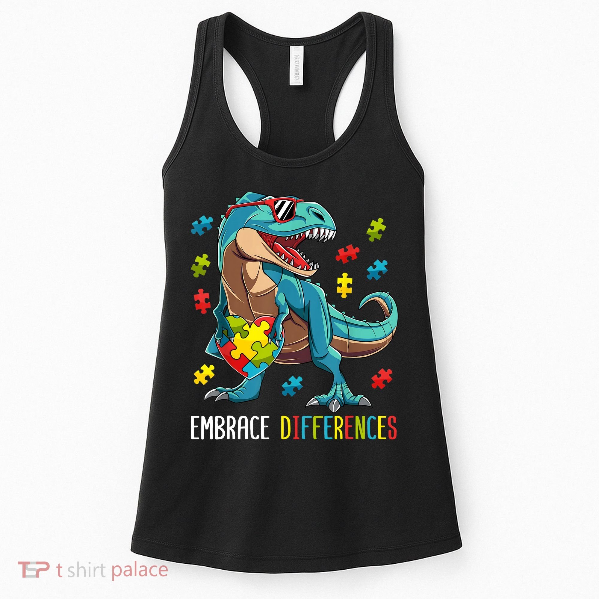 Dinosaur Puzzle Piece Autism Awareness For Boy Women's Tank Top