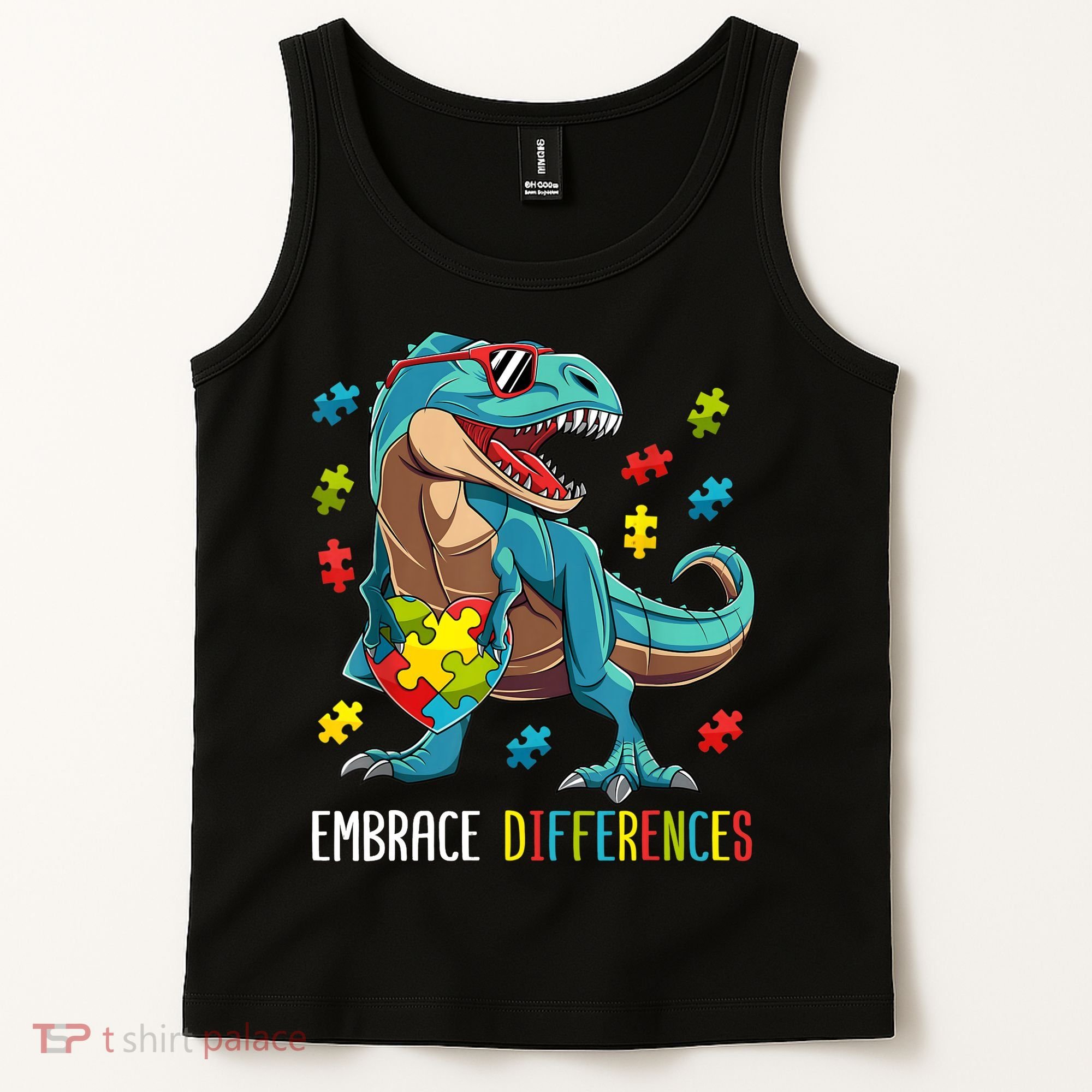 Dinosaur Puzzle Piece Autism Awareness For Boy Tank Top