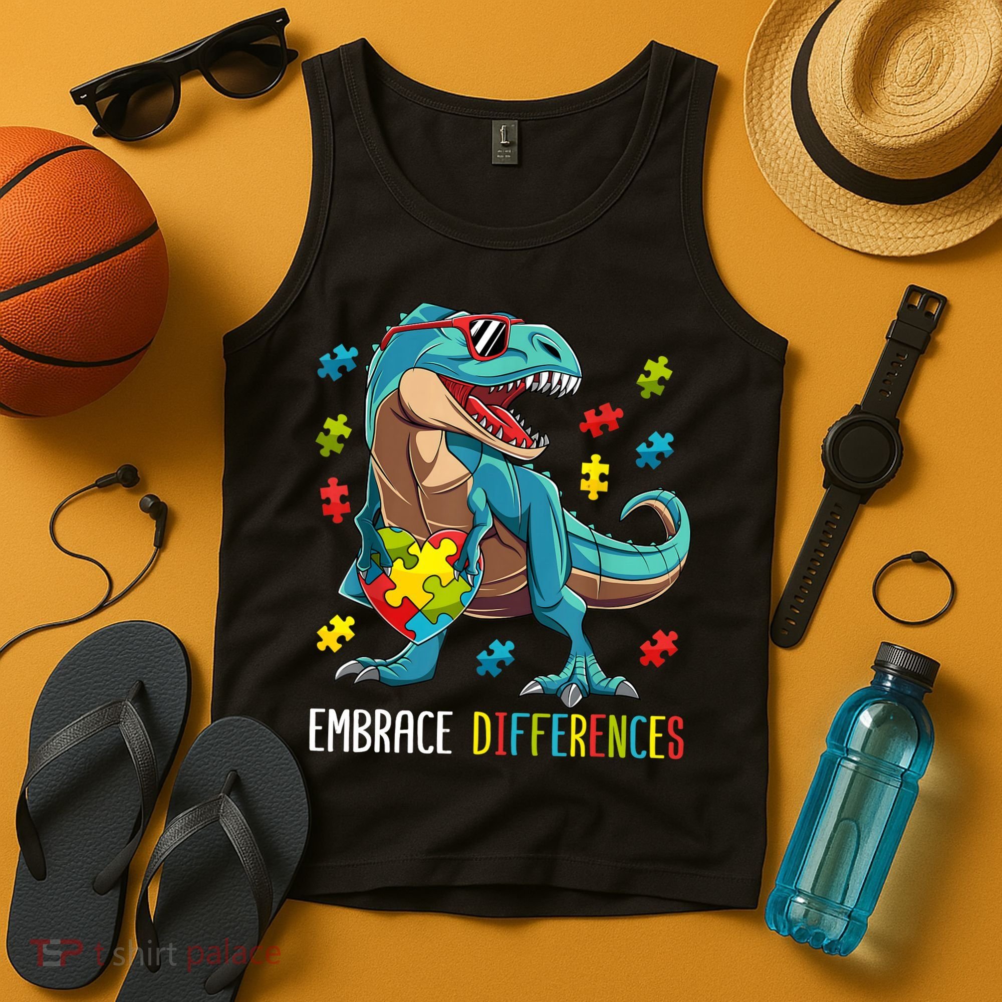 Dinosaur Puzzle Piece Autism Awareness For Boy Tank Top