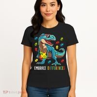 Dinosaur Puzzle Piece Autism Awareness For Boy Women's T-Shirt thumb 4