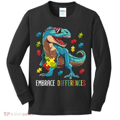 Dinosaur Puzzle Piece Autism Awareness For Boy Kids Long Sleeve Shirt