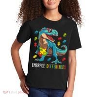 Dinosaur Puzzle Piece Autism Awareness For Boy Kids T-Shirt thumb 2