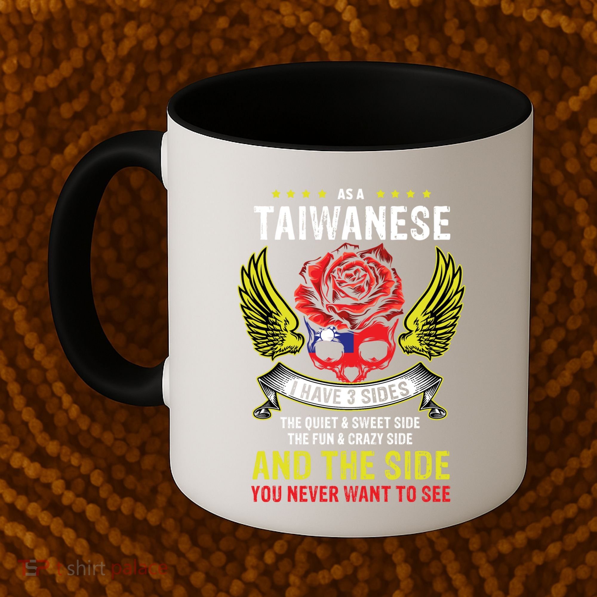 Distressed Patriotic Proud Taiwanese Skull Taiwan Flag Wings Cool Gift Coffee Mug