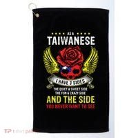 Distressed Patriotic Proud Taiwanese Skull Taiwan Flag Wings Cool Gift Golf Towel thumb 0