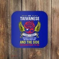 Distressed Patriotic Proud Taiwanese Skull Taiwan Flag Wings Cool Gift Coaster thumb 0