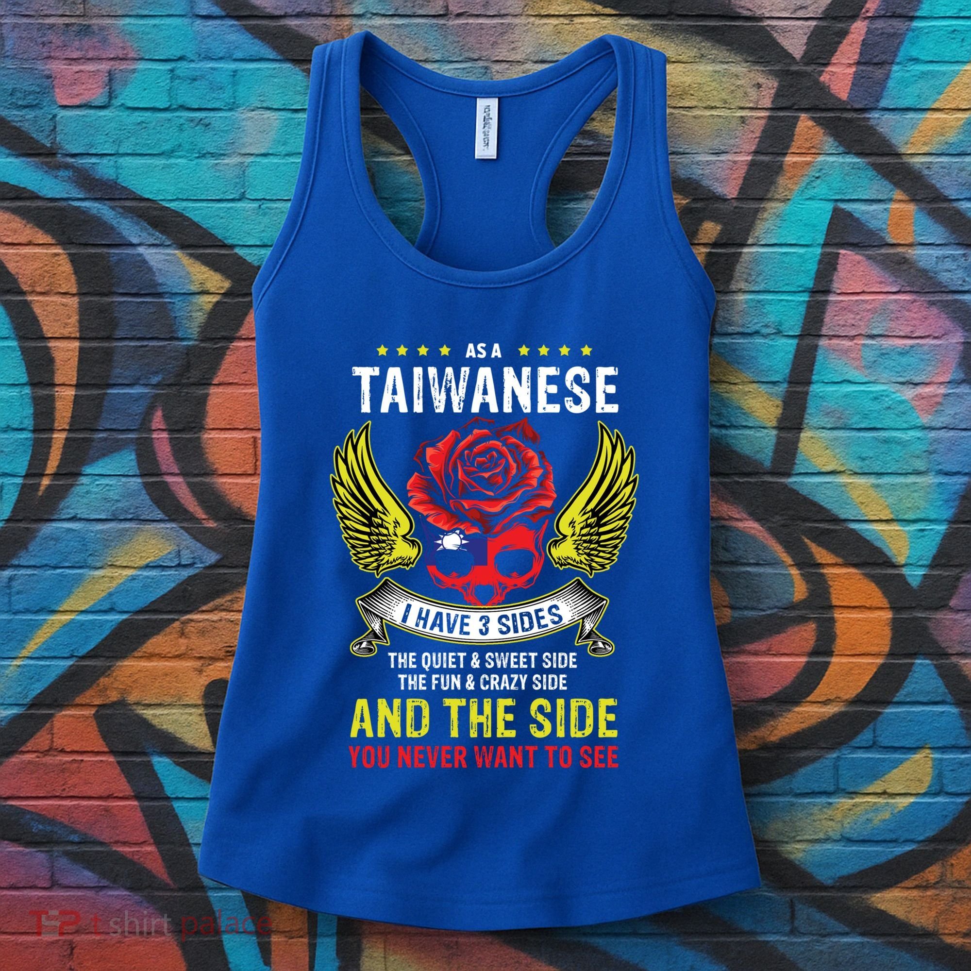 Distressed Patriotic Proud Taiwanese Skull Taiwan Flag Wings Cool Gift Women's Tank Top