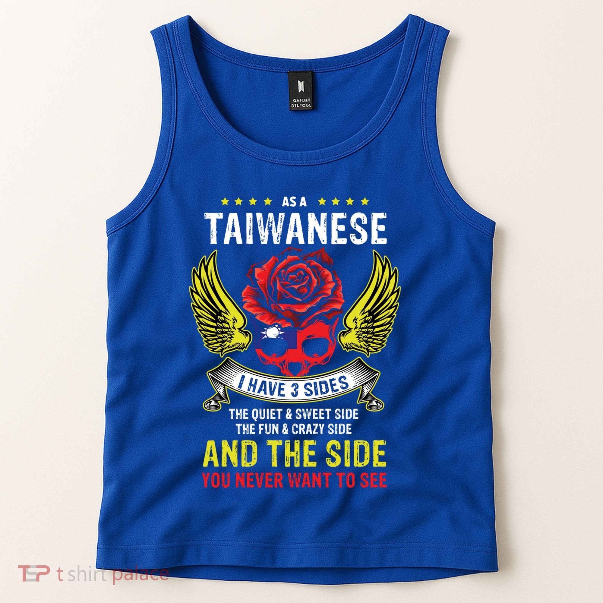 Distressed Patriotic Proud Taiwanese Skull Taiwan Flag Wings Cool Gift Tank Top