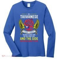 Distressed Patriotic Proud Taiwanese Skull Taiwan Flag Wings Cool Gift Women's Long Sleeve Shirt thumb 0