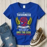 Distressed Patriotic Proud Taiwanese Skull Taiwan Flag Wings Cool Gift Women's T-Shirt thumb 3