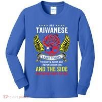 Distressed Patriotic Proud Taiwanese Skull Taiwan Flag Wings Cool Gift Kids Long Sleeve Shirt thumb 0