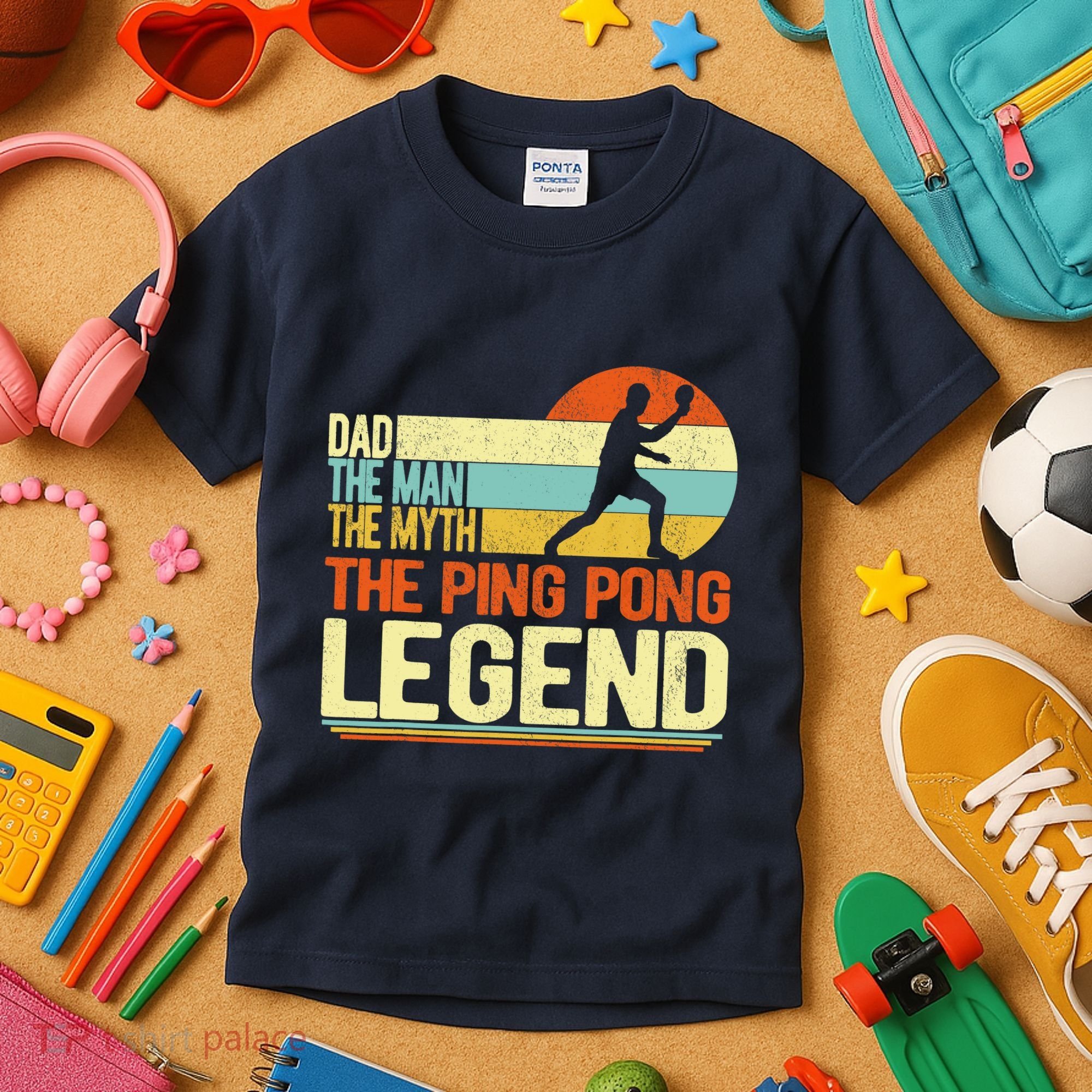 Dad Ping Pong Player Paddle Ball Ping Pong Legend Retro Kids T-Shirt