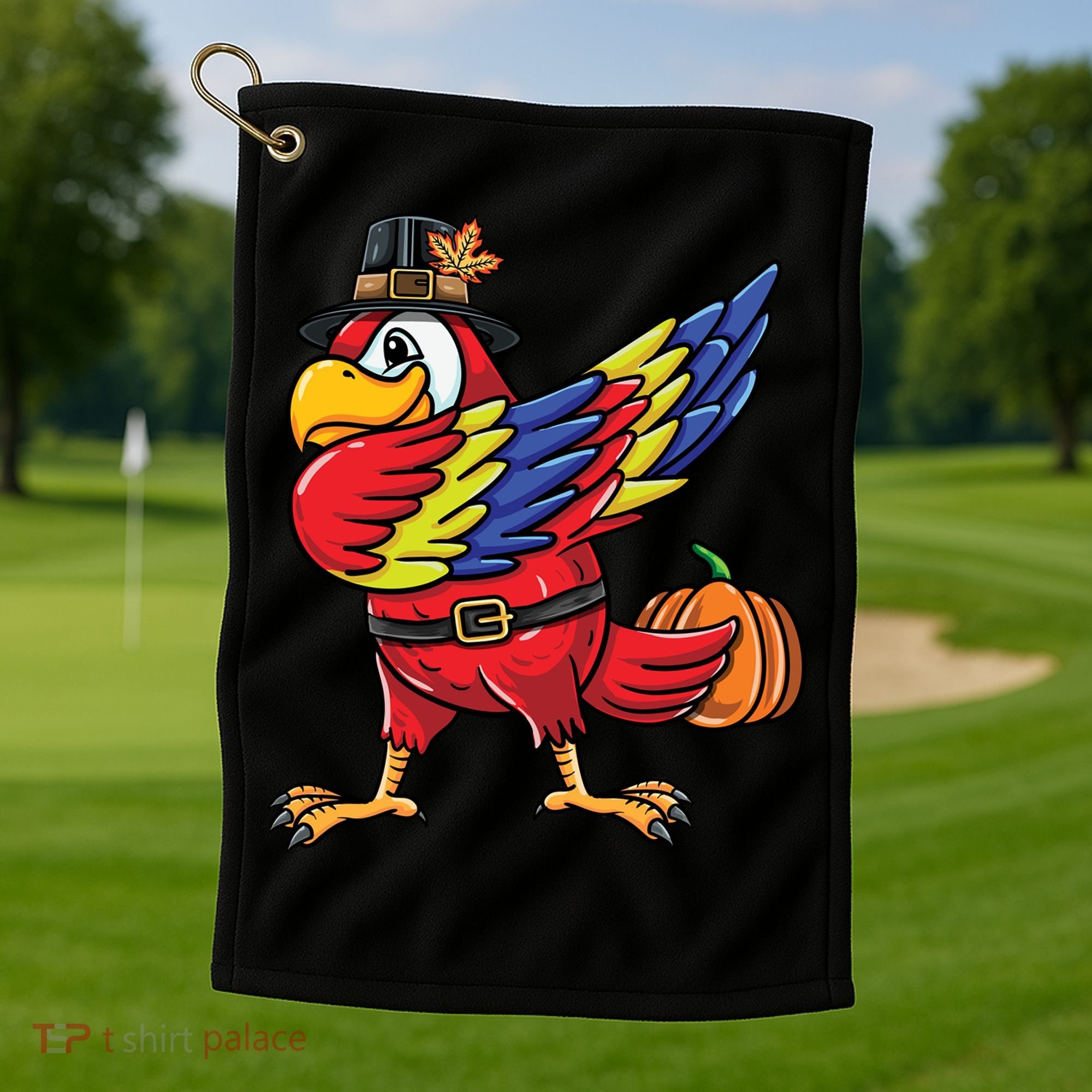 Dabbing Pilgrim Parrot Thanksgiving Bird Meaningful Gift Golf Towel