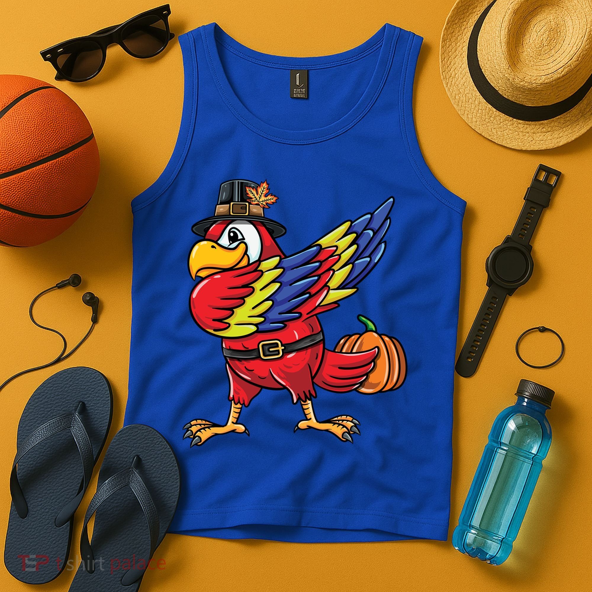 Dabbing Pilgrim Parrot Thanksgiving Bird Meaningful Gift Tank Top