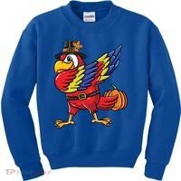 Dabbing Pilgrim Parrot Thanksgiving Bird Meaningful Gift Kids Sweatshirt thumb 0