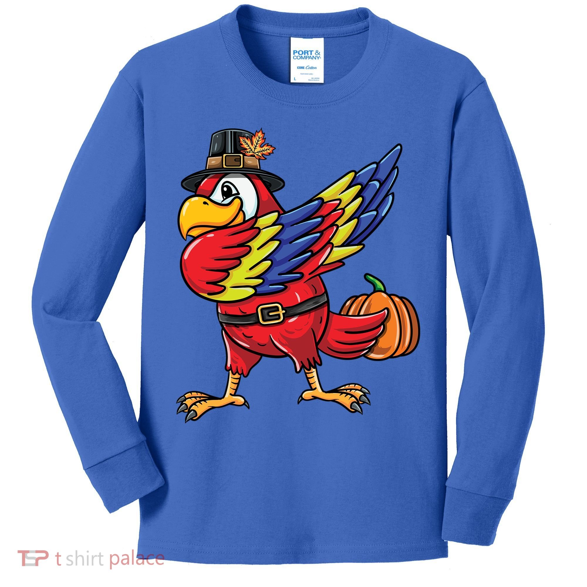 Dabbing Pilgrim Parrot Thanksgiving Bird Meaningful Gift Kids Long Sleeve Shirt
