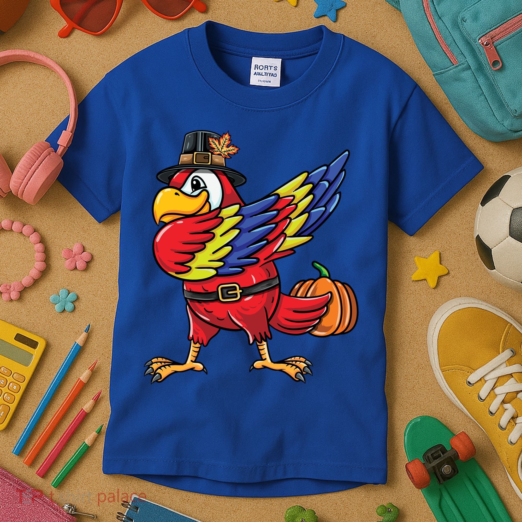 Dabbing Pilgrim Parrot Thanksgiving Bird Meaningful Gift Kids T-Shirt
