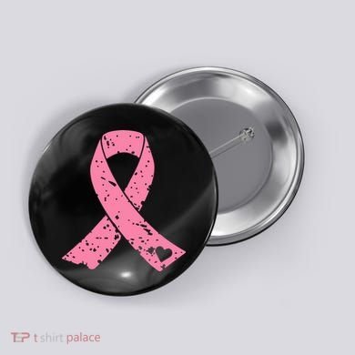 Distressed Pink Ribbon, Breast Cancer Button