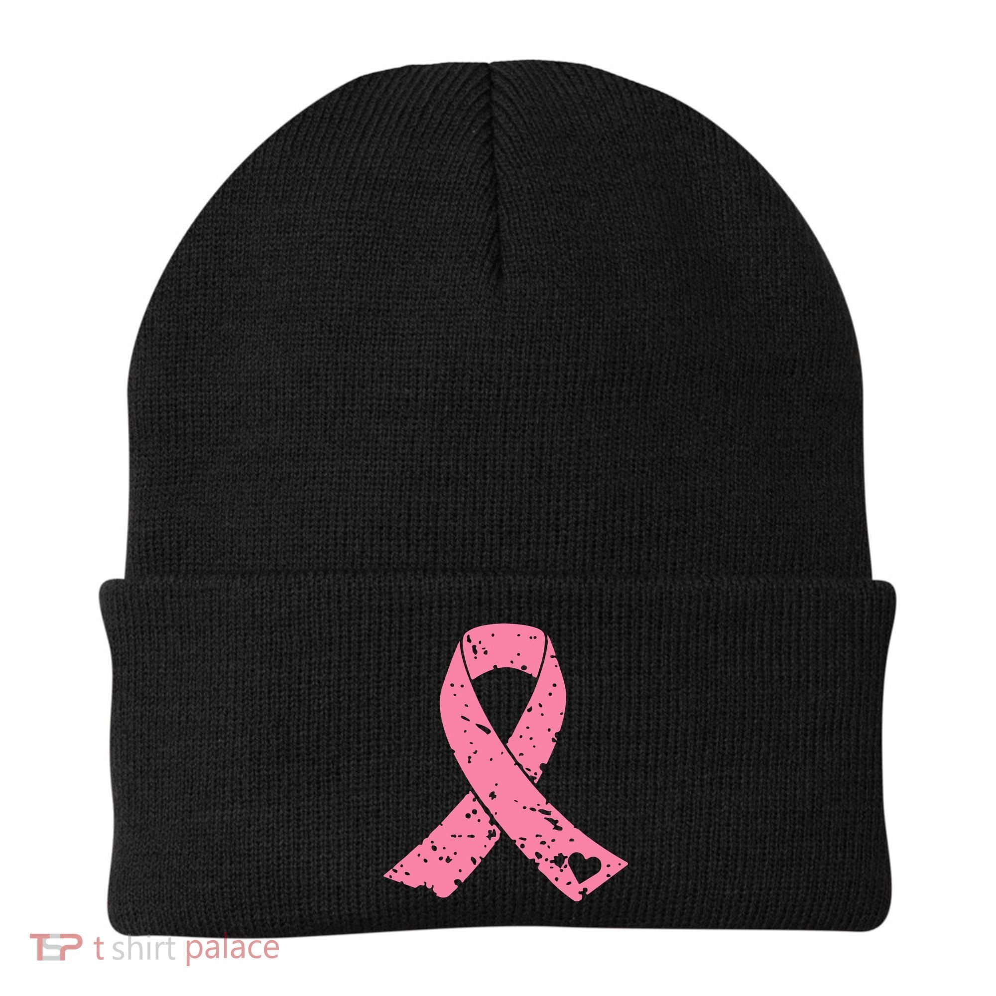 Distressed Pink Ribbon, Breast Cancer Beanie
