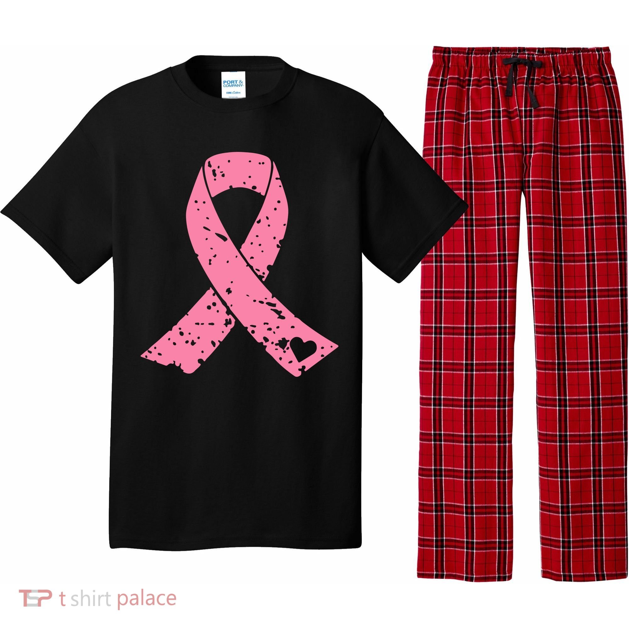 Distressed Pink Ribbon, Breast Cancer Pajama Set