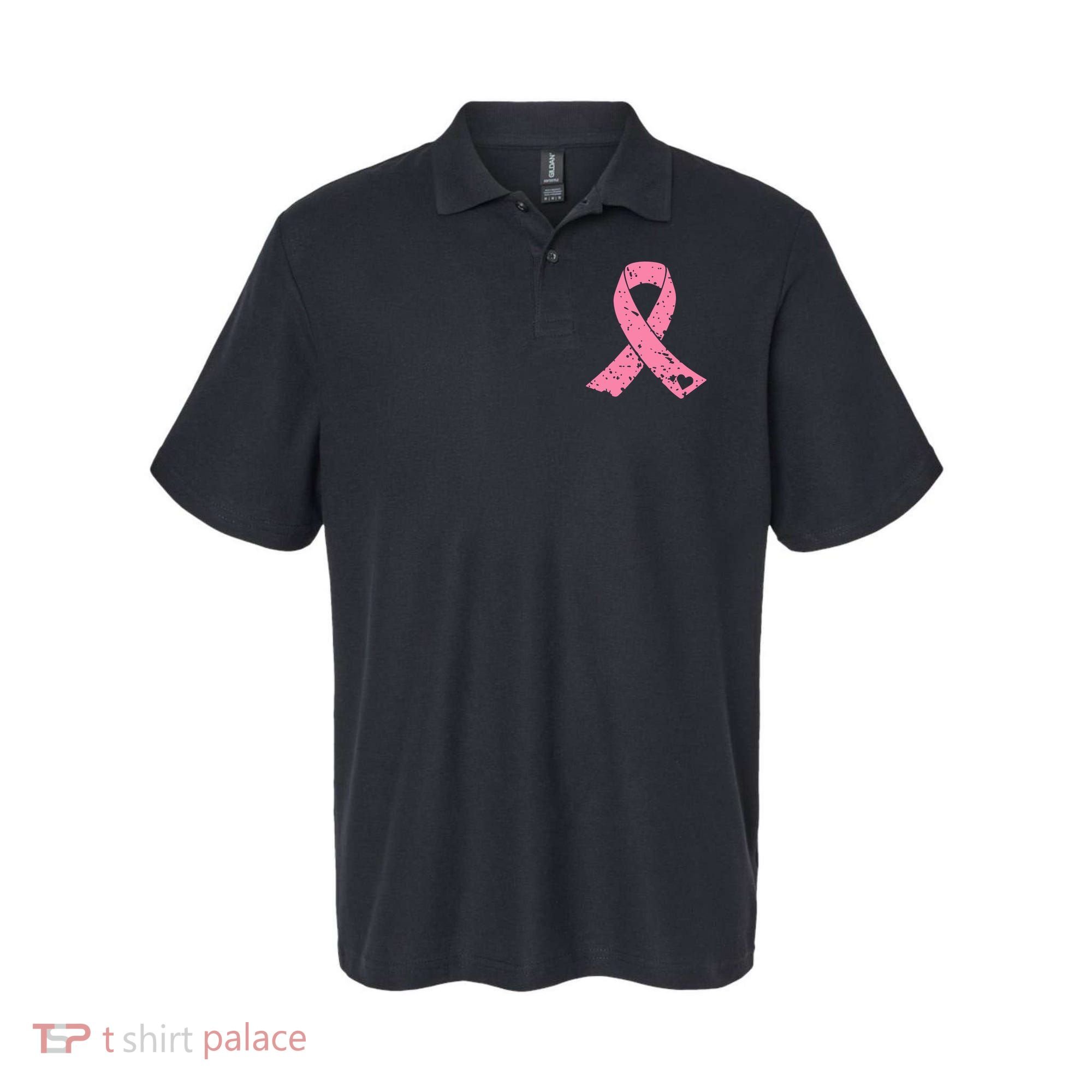 Distressed Pink Ribbon, Breast Cancer Polo