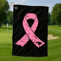 Distressed Pink Ribbon, Breast Cancer Golf Towel thumb 1