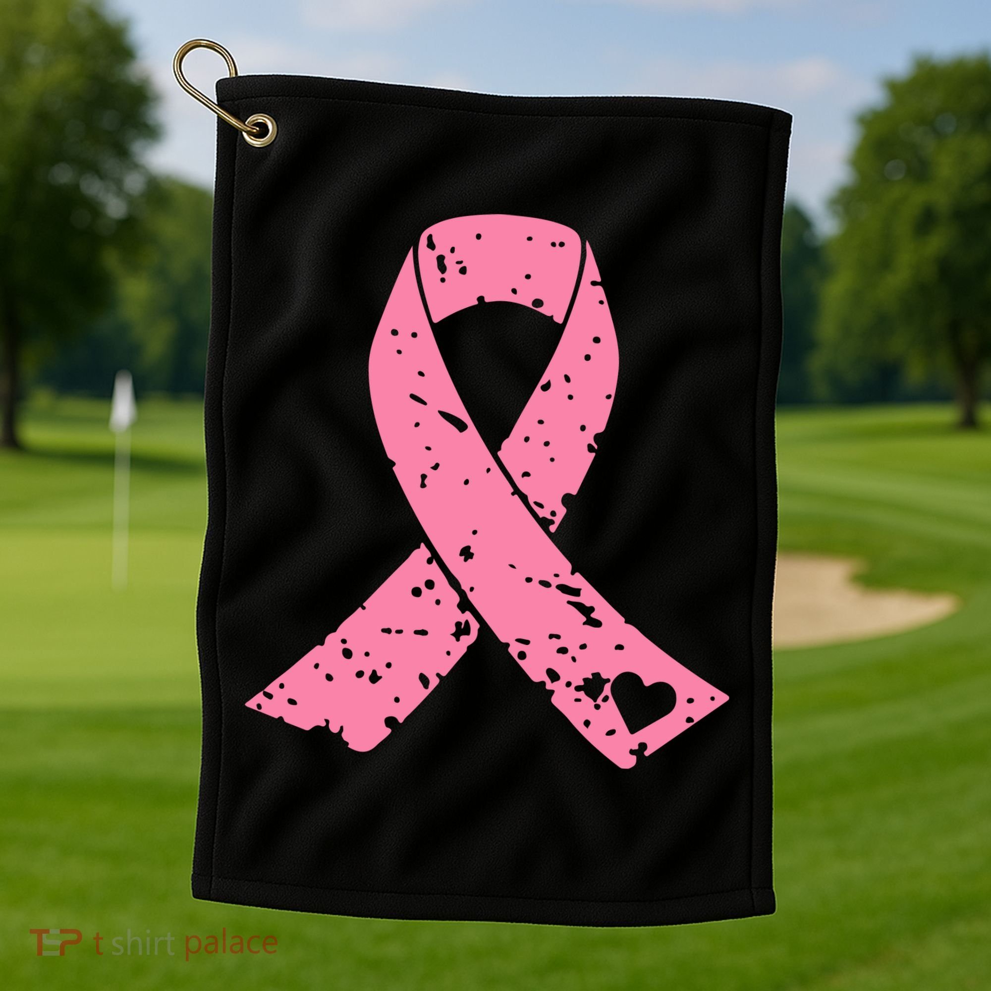 Distressed Pink Ribbon, Breast Cancer Golf Towel