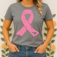Distressed Pink Ribbon, Breast Cancer Women's T-Shirt thumb 2