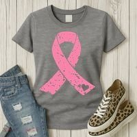 Distressed Pink Ribbon, Breast Cancer Women's T-Shirt thumb 3