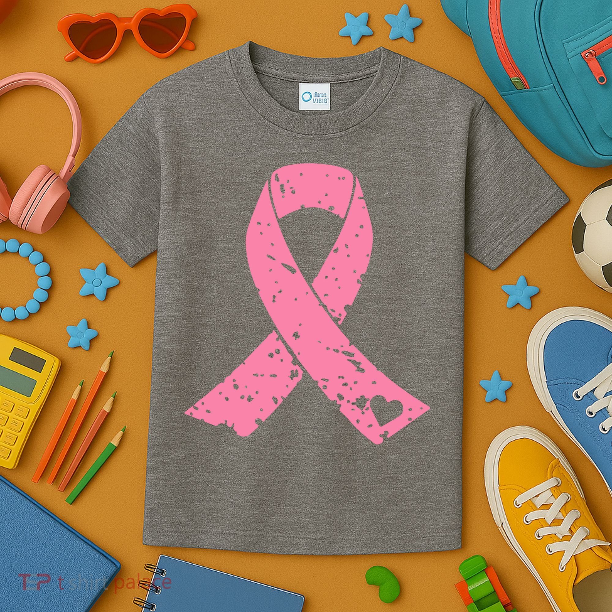 Distressed Pink Ribbon, Breast Cancer Kids T-Shirt