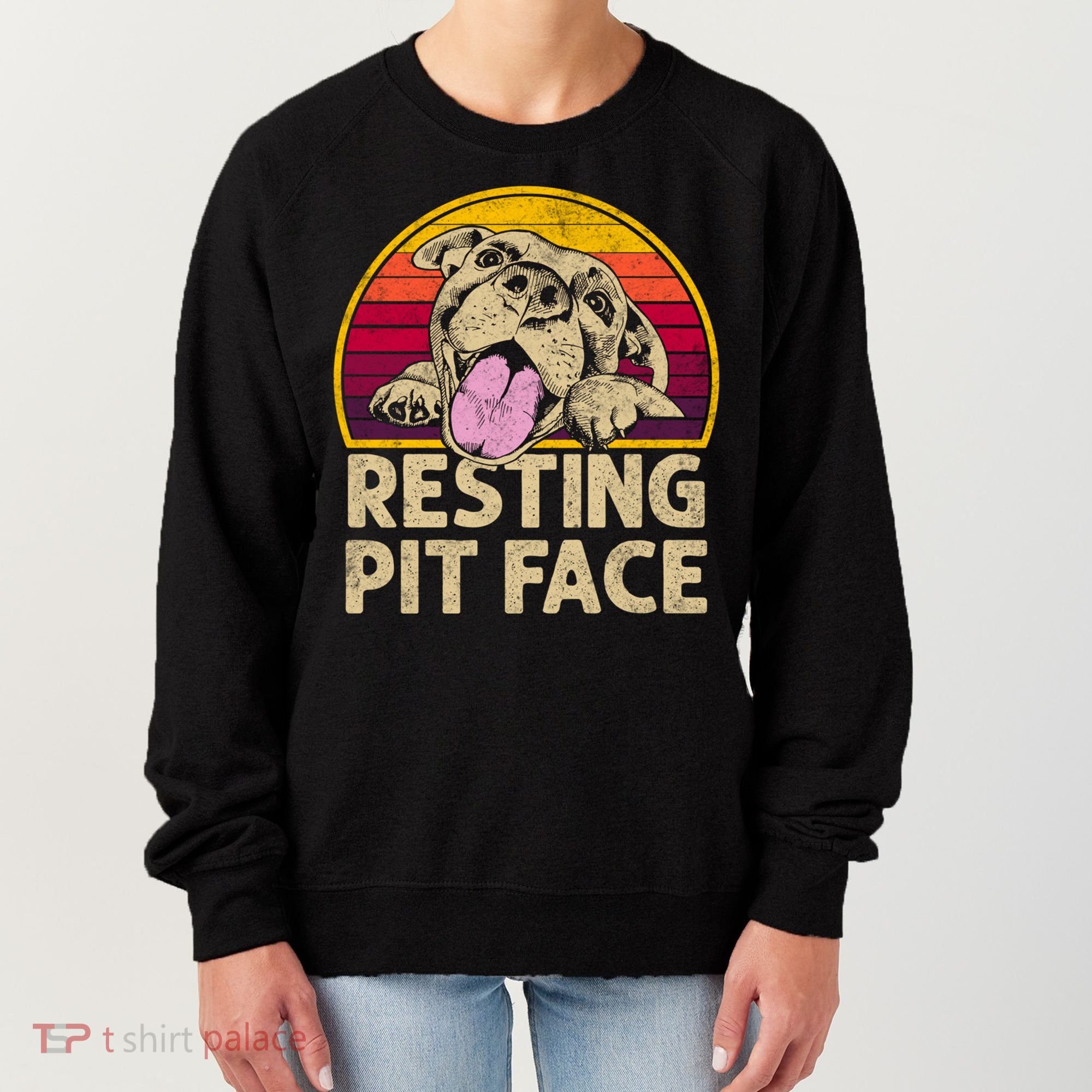 Dog Pitbull Resting Pit Face Funny Gift For Pitbull Lovers Gift Women's Sweatshirt