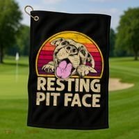 Dog Pitbull Resting Pit Face Funny Gift For Pitbull Lovers Gift Golf Towel thumb 1