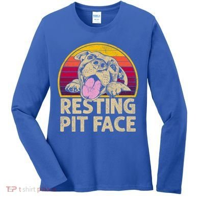 Dog Pitbull Resting Pit Face Funny Gift For Pitbull Lovers Gift Women's Long Sleeve Shirt