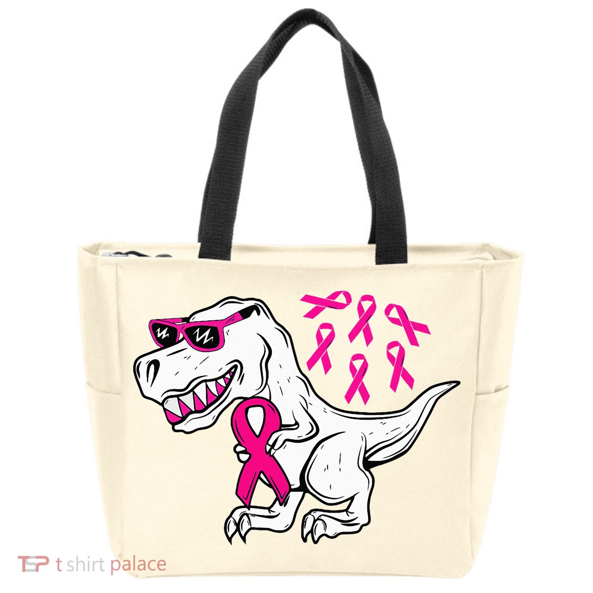 Dinosaur Pink Ribbon Breast Cancer Awareness Month Warrior Tote Bag
