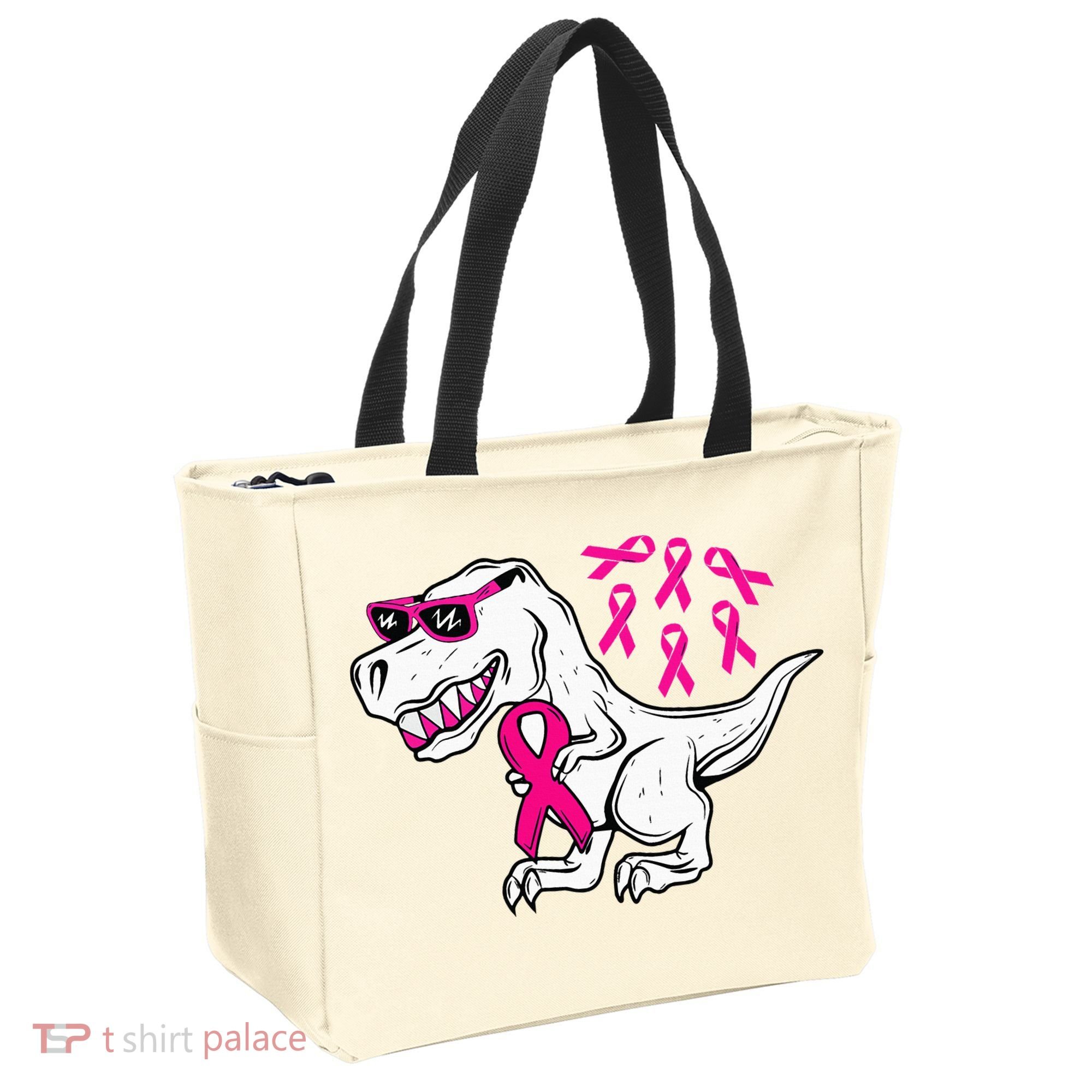 Dinosaur Pink Ribbon Breast Cancer Awareness Month Warrior Tote Bag