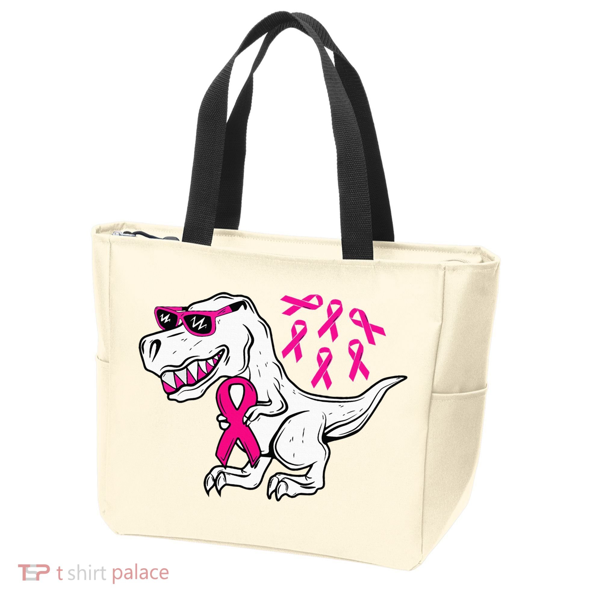 Dinosaur Pink Ribbon Breast Cancer Awareness Month Warrior Tote Bag
