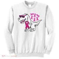 Dinosaur Pink Ribbon Breast Cancer Awareness Month Warrior Sweatshirt thumb 0