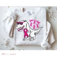 Dinosaur Pink Ribbon Breast Cancer Awareness Month Warrior Sweatshirt thumb 2
