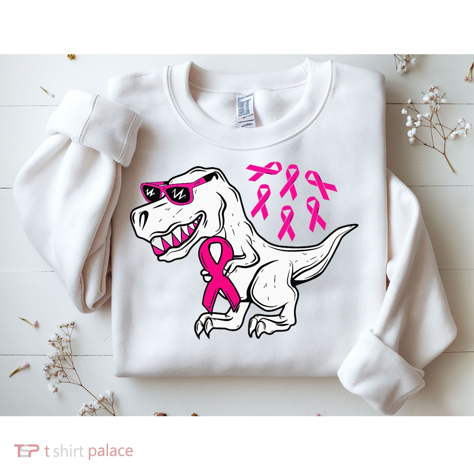 Dinosaur Pink Ribbon Breast Cancer Awareness Month Warrior Sweatshirt