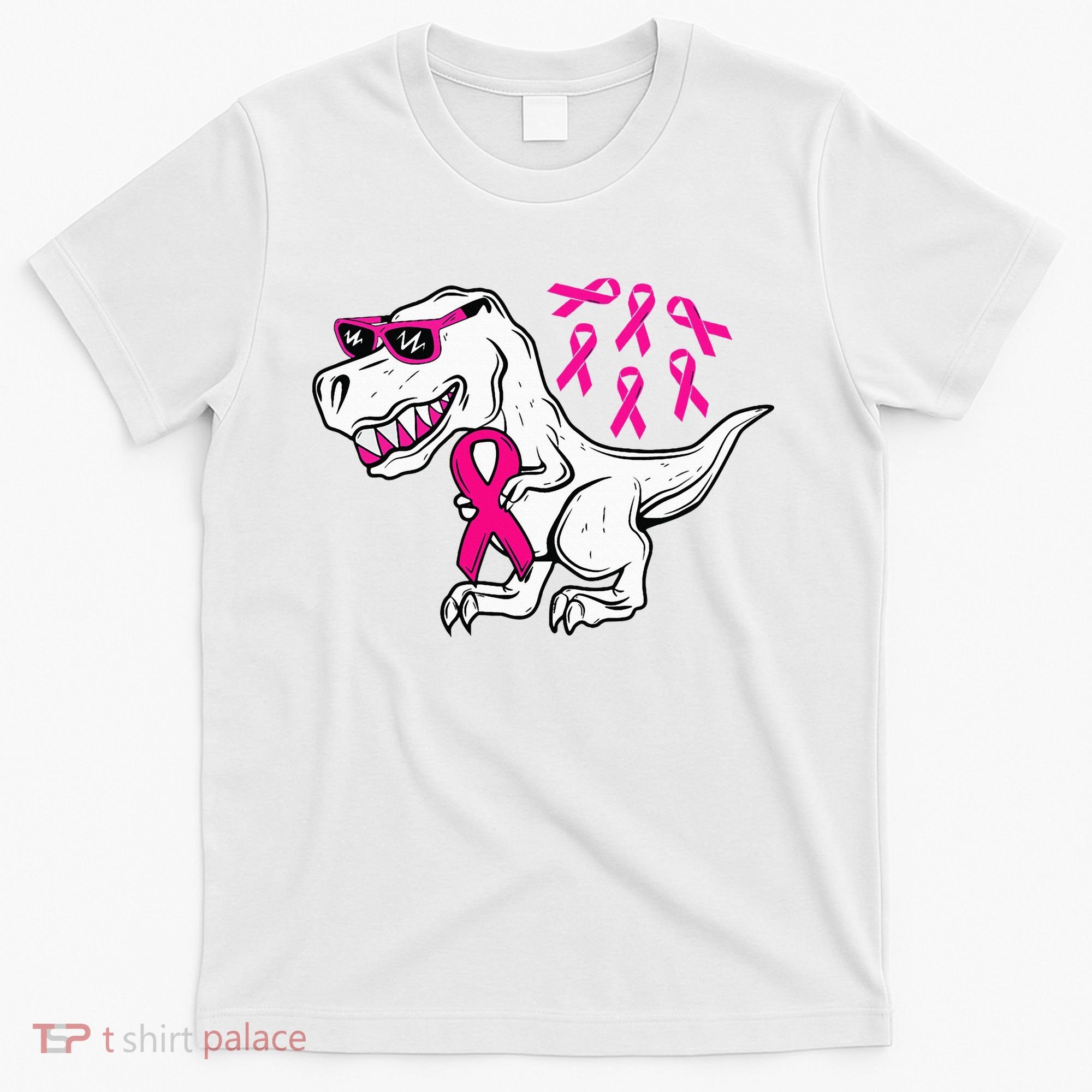 Dinosaur Pink Ribbon Breast Cancer Awareness Month Warrior T-Shirt