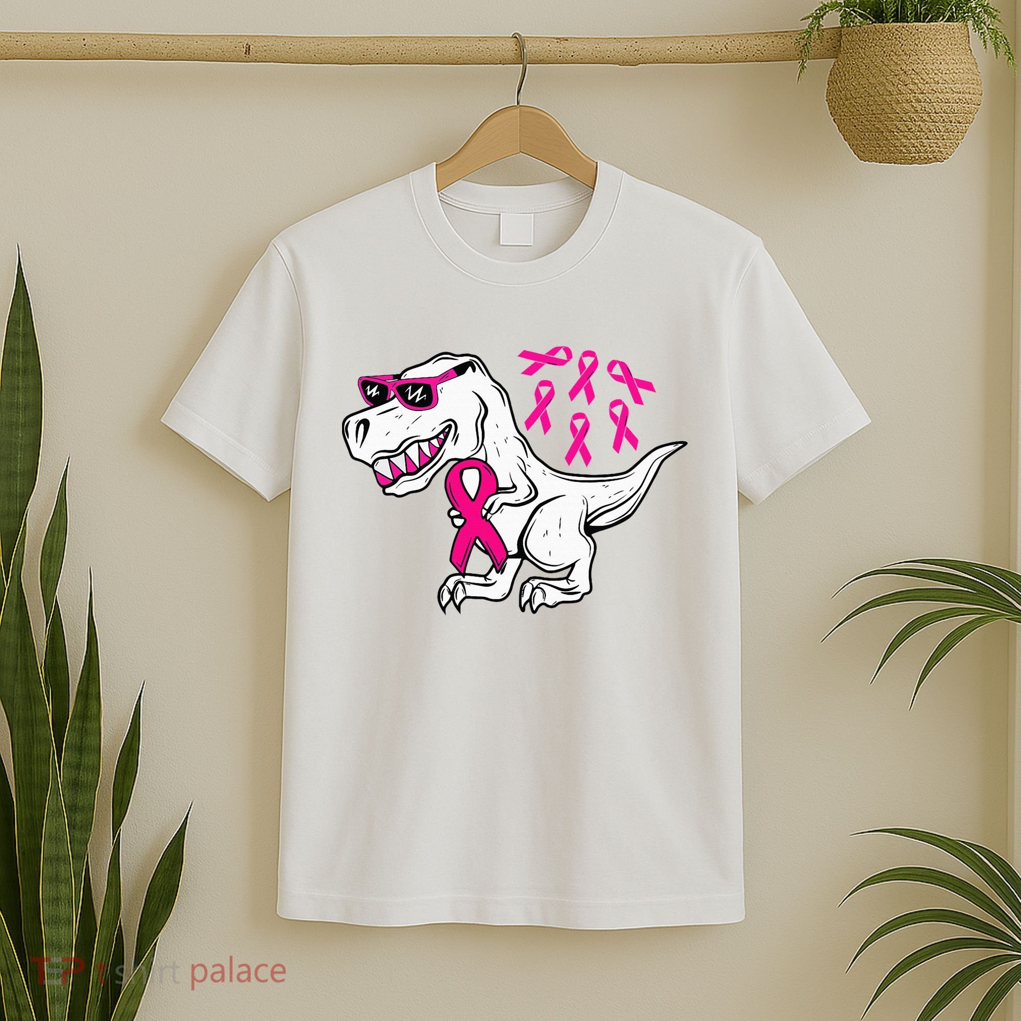 Dinosaur Pink Ribbon Breast Cancer Awareness Month Warrior T-Shirt