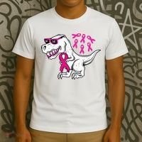 Dinosaur Pink Ribbon Breast Cancer Awareness Month Warrior T-Shirt thumb 3