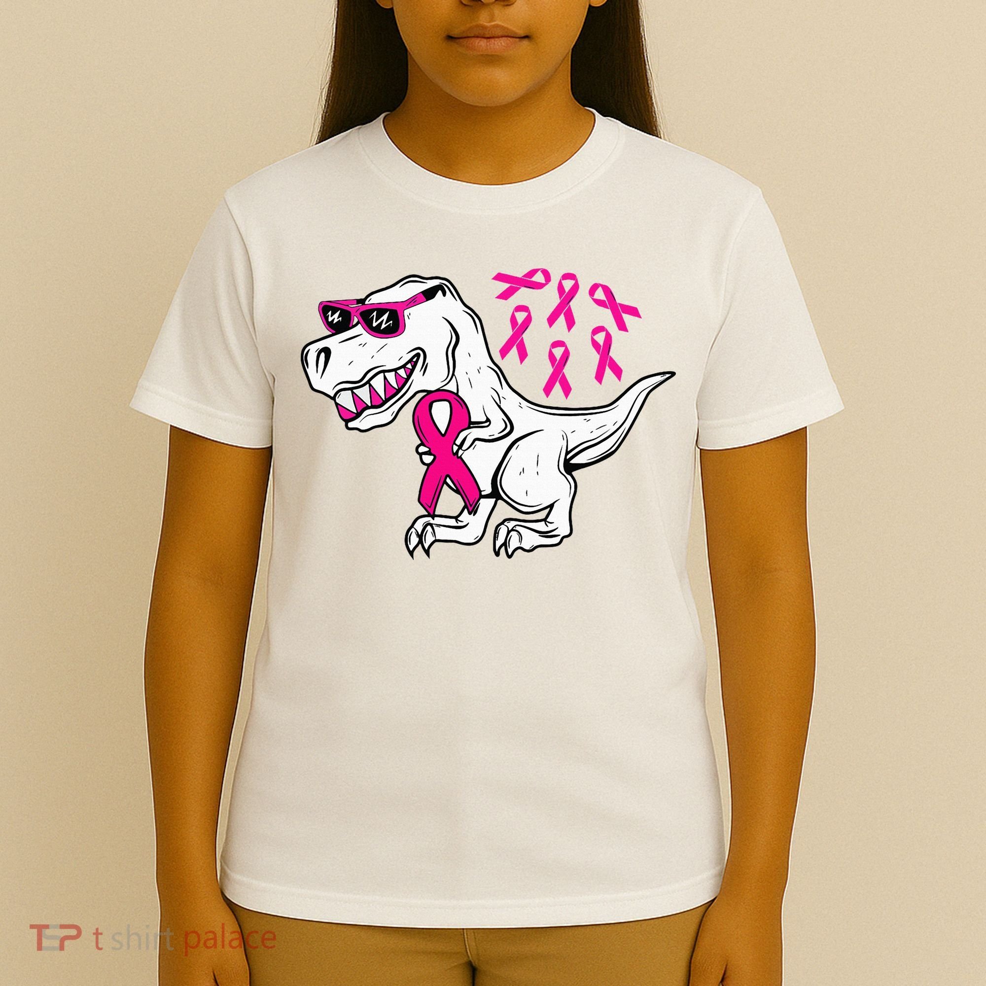 Dinosaur Pink Ribbon Breast Cancer Awareness Month Warrior T-Shirt